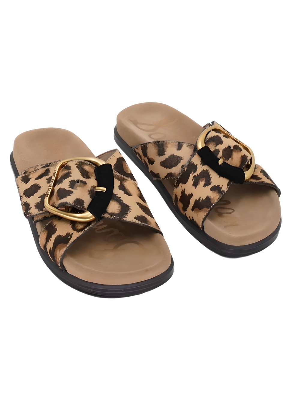 Sam Edelman Darla 2 Leopard Print Slide Sandals Gold Buckle Tan Multi Size 7M